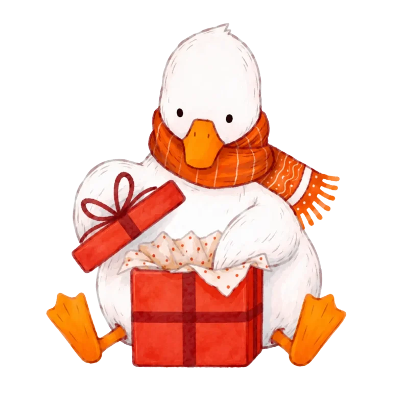 Logo van eend Gaby's Handwerkstudio met cadeau en hout als tekst