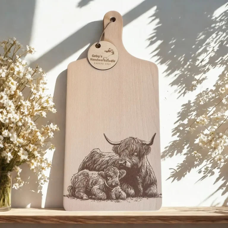 Borrelplank met hooglander en kalf